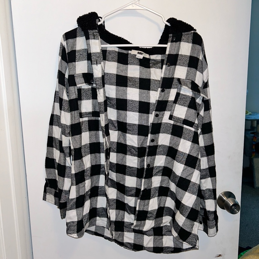 Flannel With Fuzzy Hoodie
